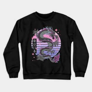 Japanese Tokyo Dragon Retro 80s Vaporwave Sakura Crewneck Sweatshirt